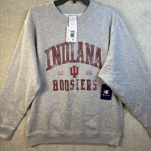 Indiana Hoosiers CHAMPION Sweatshirt Adult Large Grey Retro Distressed Faded NEW